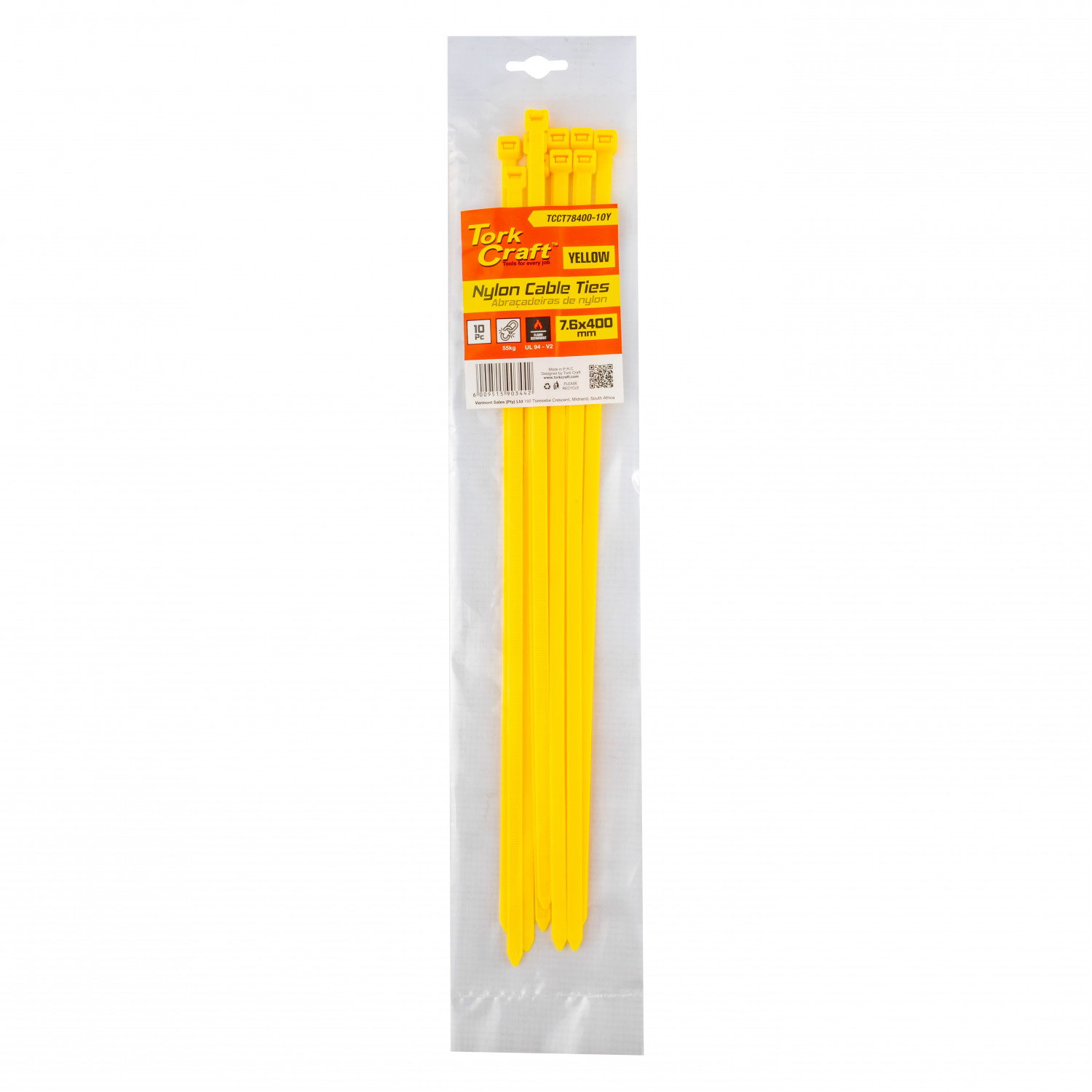 Nylon Cable Ties 7.6mm X 400mm Yellow 10pc