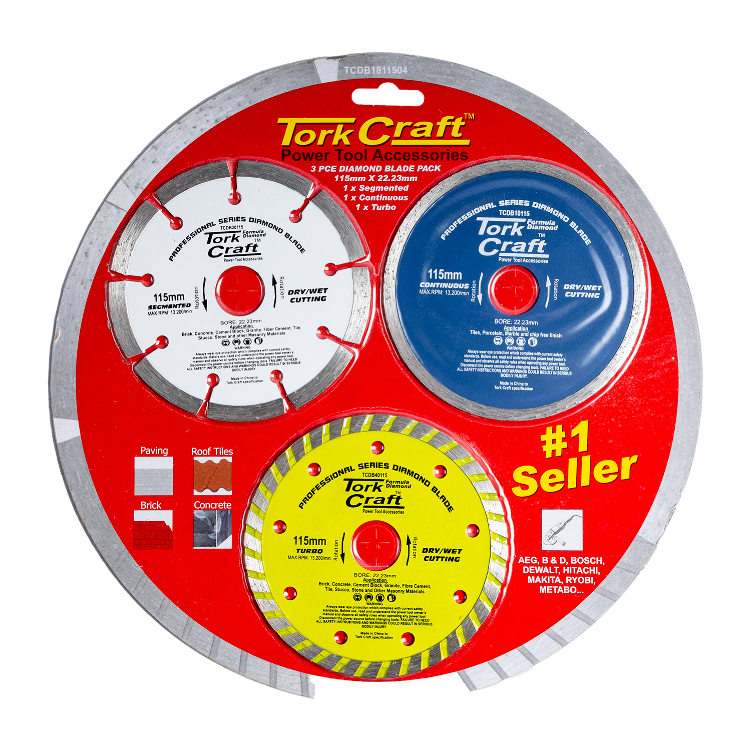 Diamond Blade 3pce Set 115 Con Seg Turbo Colour Pack
