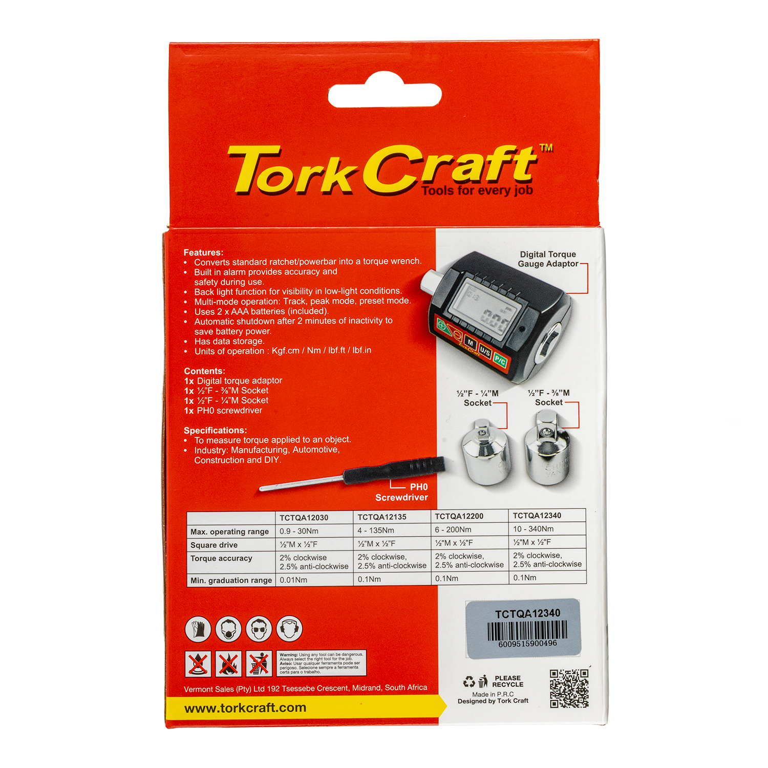 Digital Torque Gauge/adaptor 10 - 340nm 1/2'dr 2% Acc