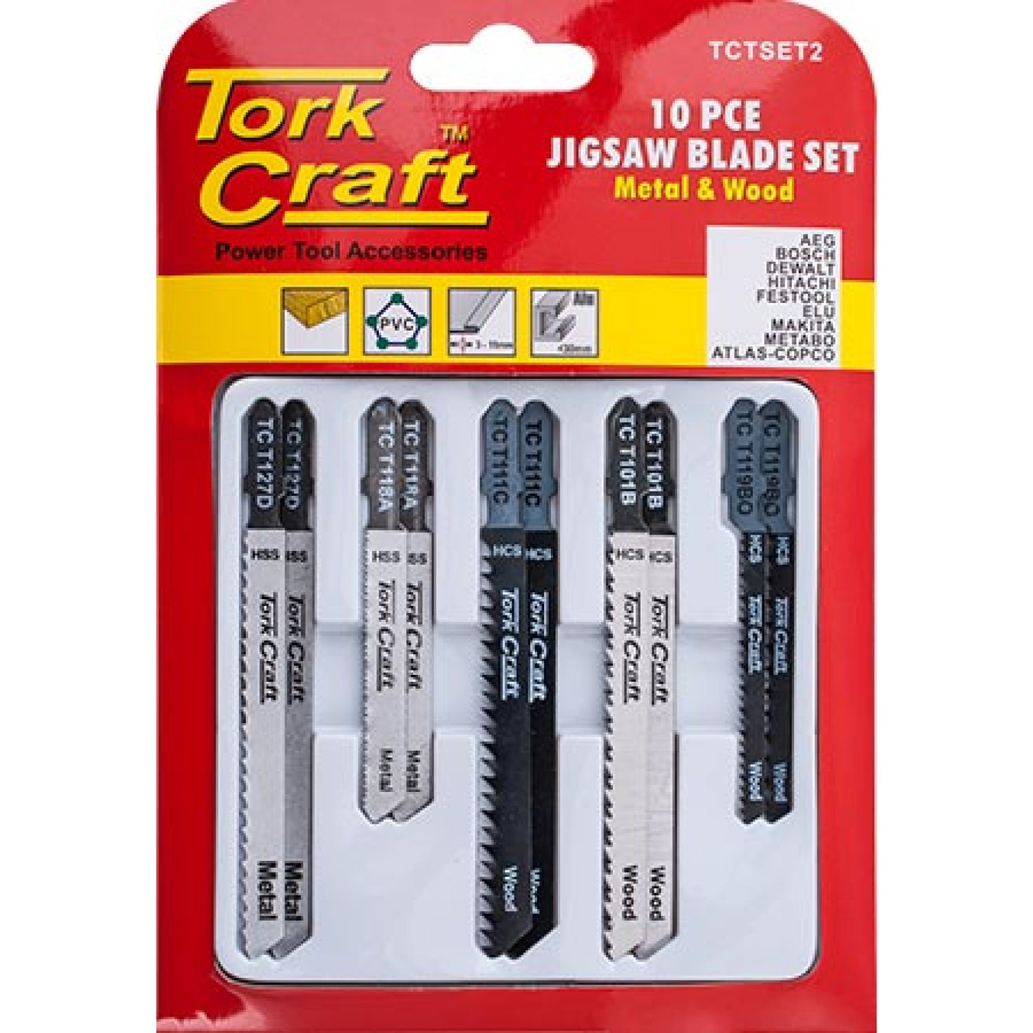 Jigsaw Blade Set 10 Pce For Metal & Wood T - Shank