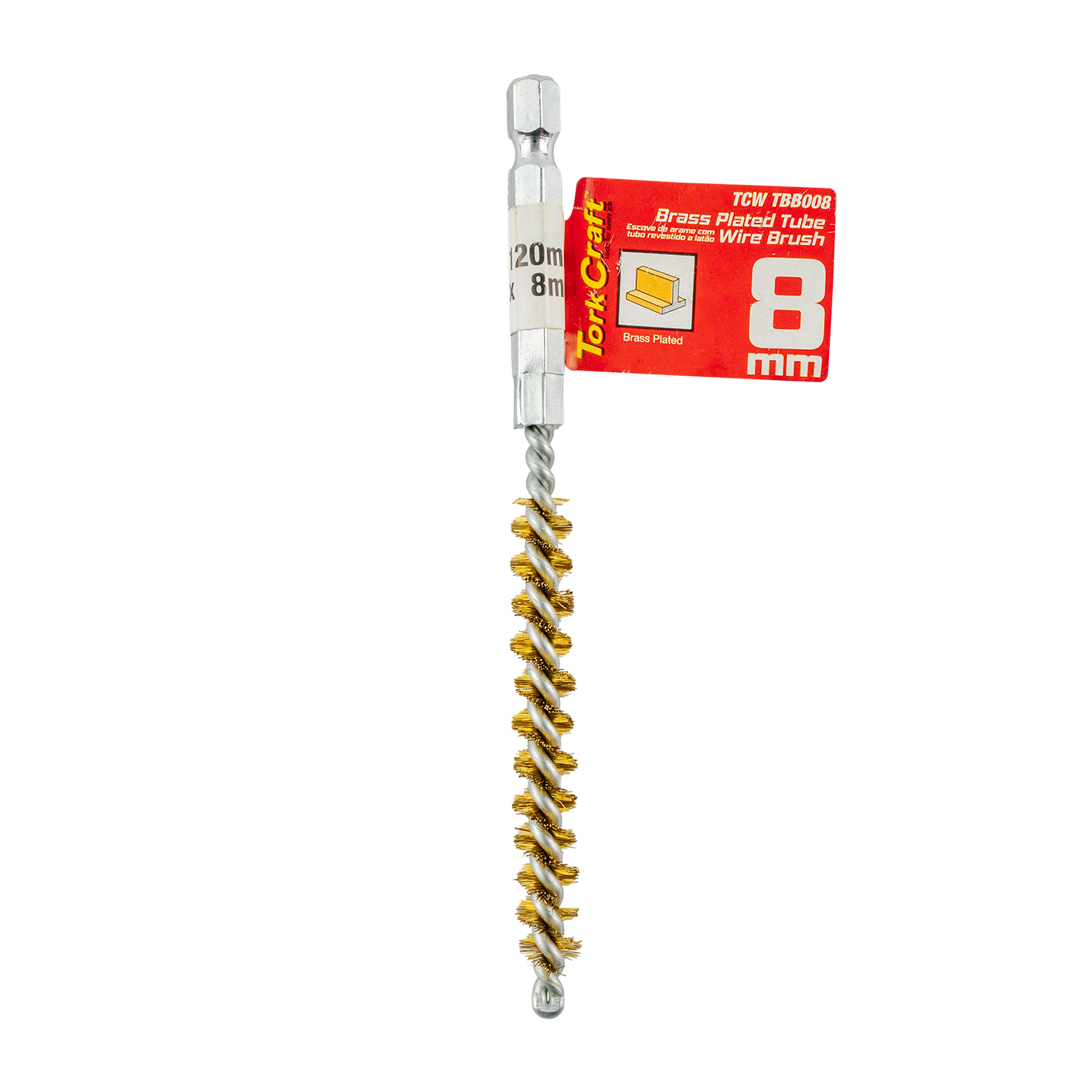 Tube Brush 8mm X 120mm Brass Wire 6,35mm Hex Shank