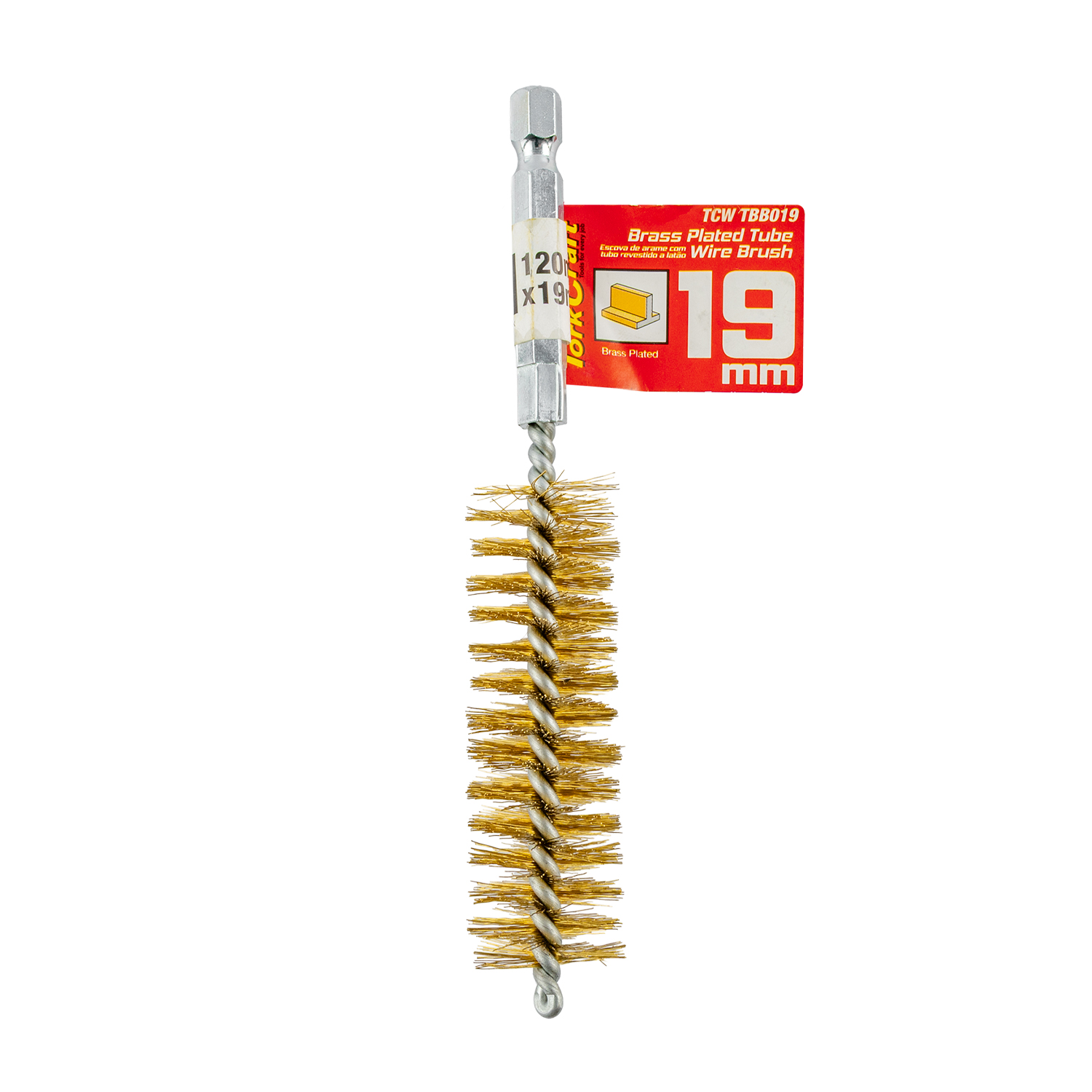 Tube Brush 19mm X 120mm Brass Wire 6,35mm Hex Shank